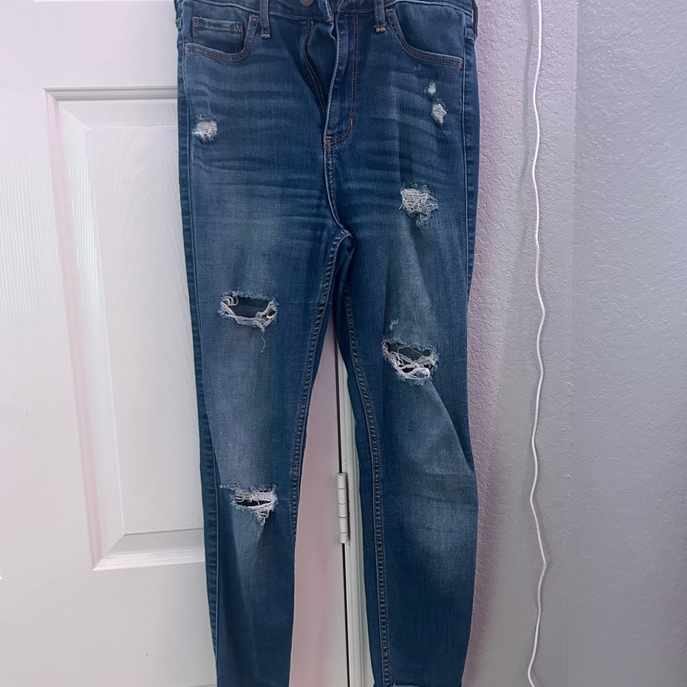 Hollister Women's Distressed Skinny Jeans - Blue